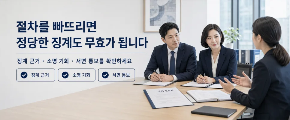 징계 근거·소명 기회·서면 통보 세 가지를 확인해야 한다는 설명