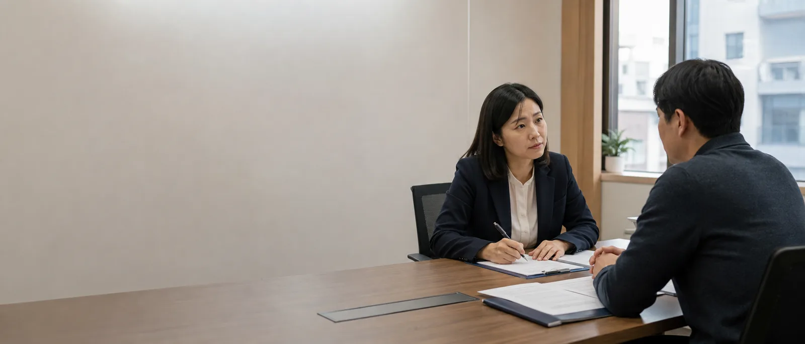 직장 내 괴롭힘 신고를 접수한 인사담당자가 근로자의 설명을 들으며 기록하는 모습